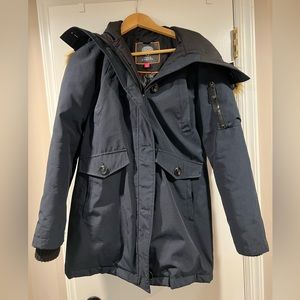 Vince Camuto Navy Parka Faux Fur Hood XS